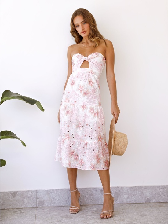 Hello Molly Dresses & Skirts - Hello Molly Dedicated To The Sun Floral Midi Dress White Pink Size Small US 4